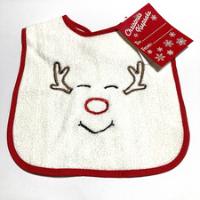 NWT Vintage Alexis LARGE TERRY Reindeer Christmas SNAP BIB - 13 1/2" x 10"