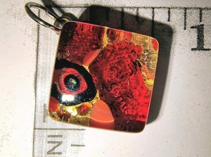 MURANO Signed Vetro Pendant Square Red 🧿 Circle, Gold Flake RED Glass 💞Art ZEN