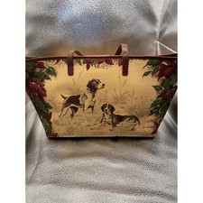 Talbots Tote Bag Canvas Hunting Dog Print Bro...