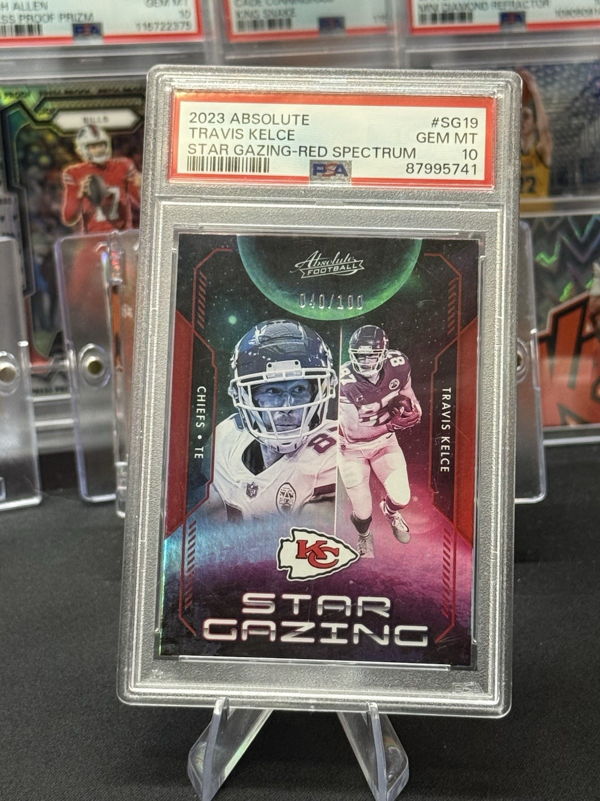 Travis Kelce 2023 Panini Absolute Red Spectrum /100 Star Gazing PSA 10 GEM MINT view 3