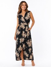 ASTR The Label Floral Faux-Wrap Maxi Dress Sleeveless V- Neck Boho Romantic L