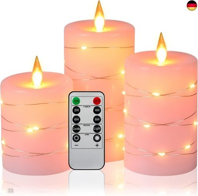 Da by LED Kerzen mit Lichterkette, 3 Batteriekerzen mit