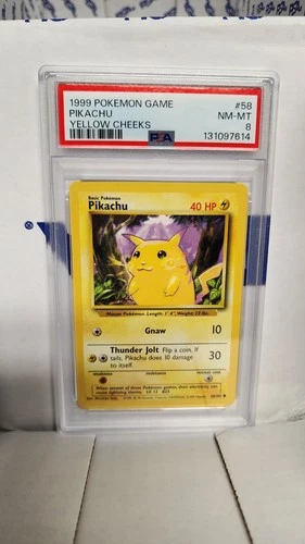 1999 POKEMON BASE SET UNLIMITED YELLOW CHEEKS #58 PIKACHU PSA 8