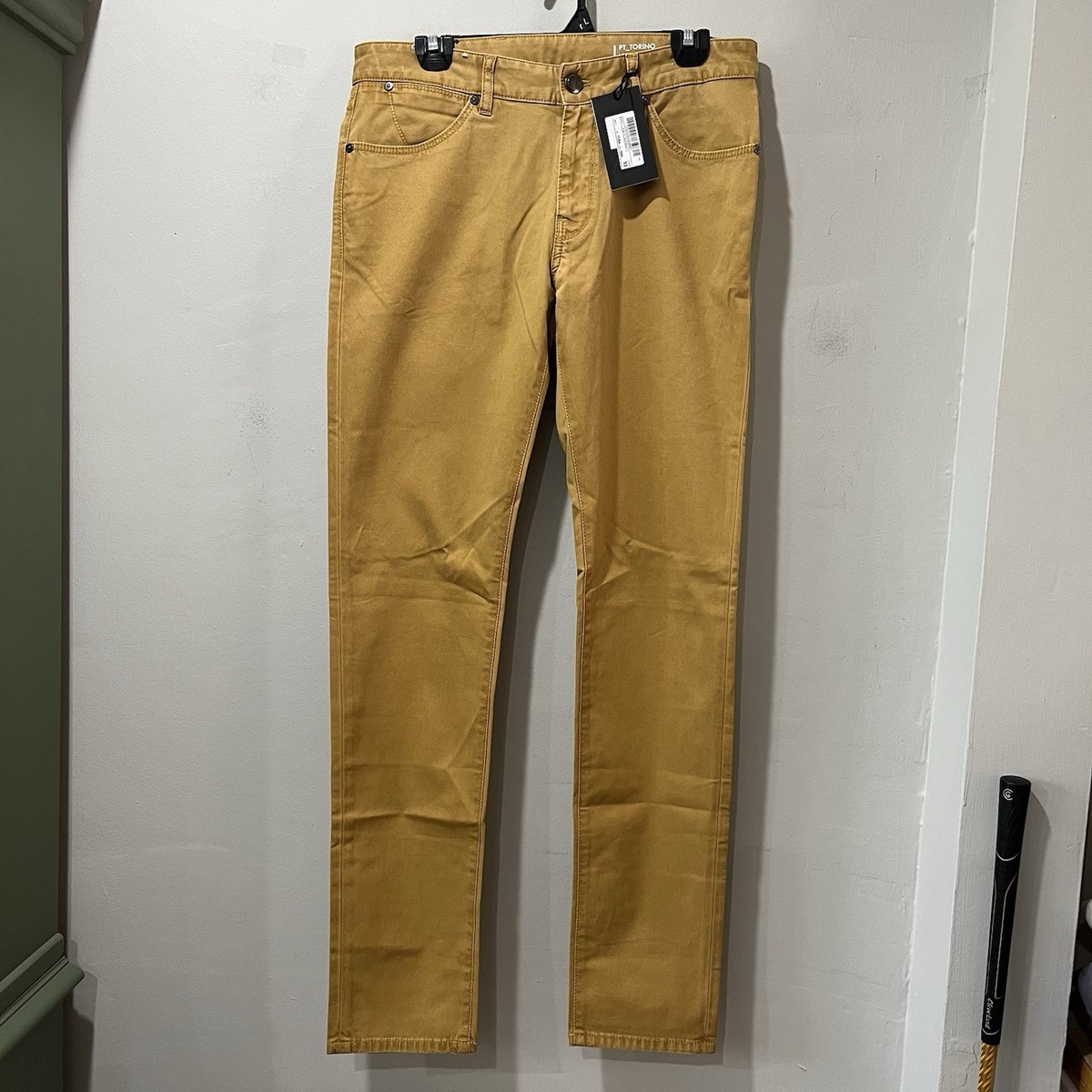 NWT PT Torino Swing Denim Riz Pants Size 33” waist Mustard Yellow