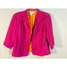 Coldwater Creek Womens Pink 100 Silk Embroidered Open Front Blazer Petite Large