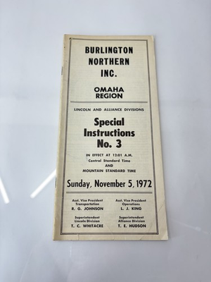 #ad #ad Burlington Northern Railroad Special Instructions 1972 Omaha Region $10.00