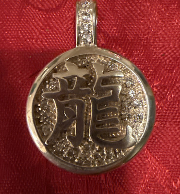 Chinese Zodiac Dragon Sterling Silver Pendant CZ Diamonds