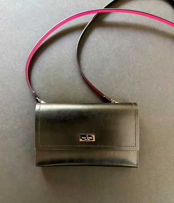 Kate Spade New York Cross Body Wallet Purse - Black w/ Pink interior