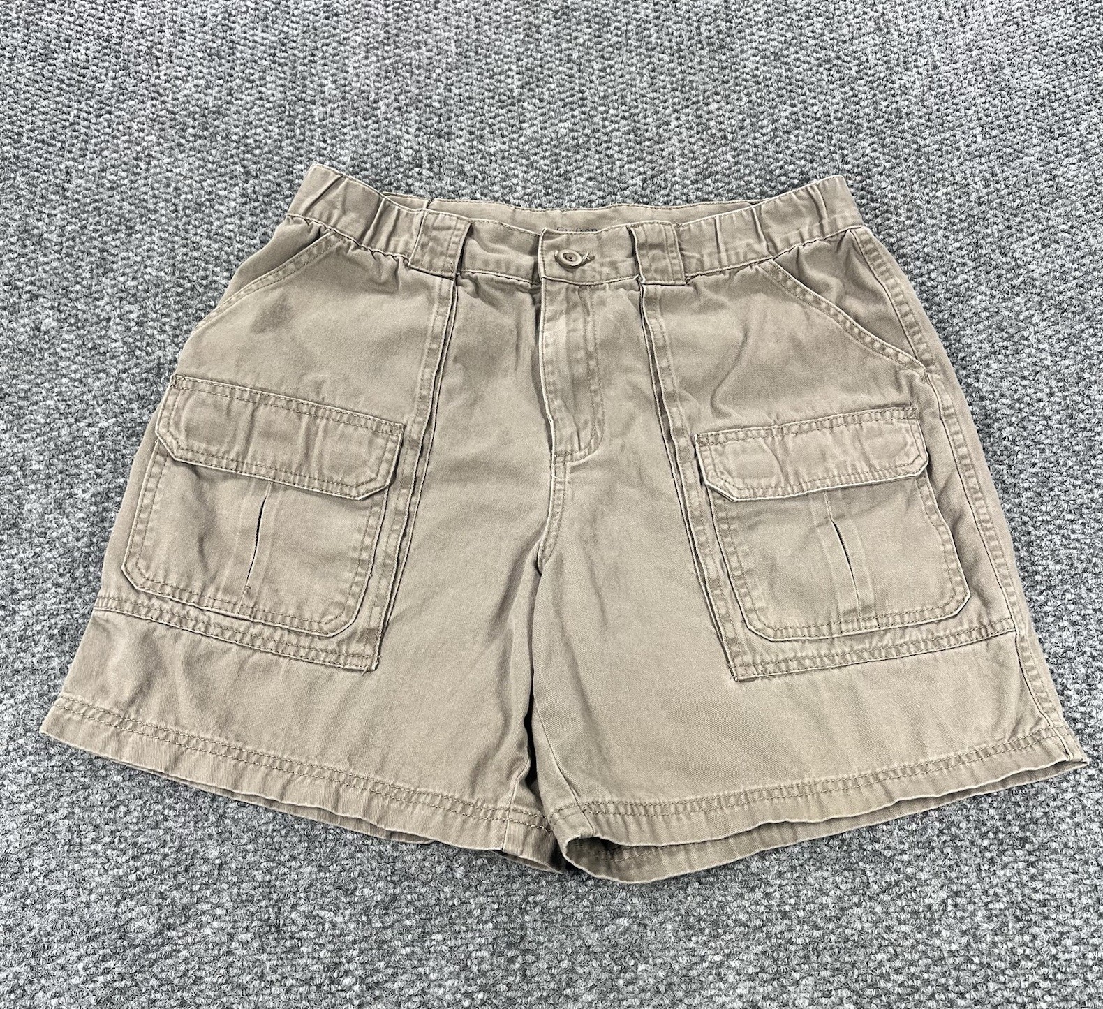 Croft & Barrow Cargo Shorts Mens 36 Khaki Beige Cotton Elastic Sides Fishing