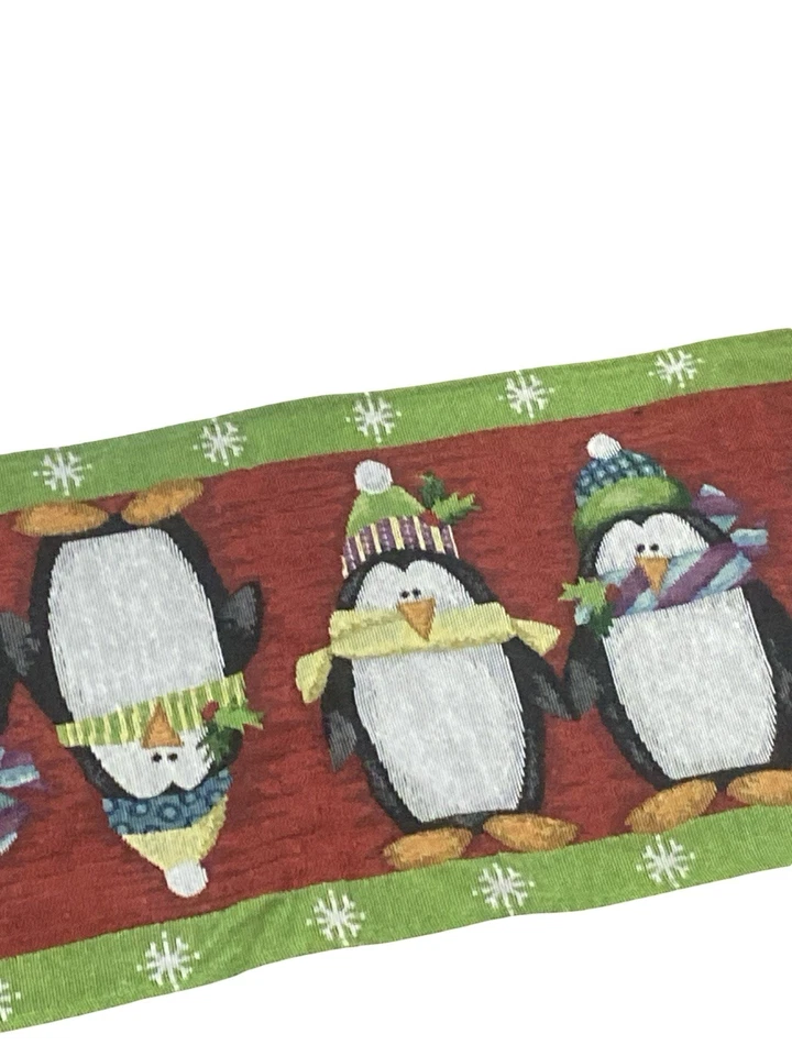Tapestry Penguin Christmas Table Runner 68”x 13" Classic Traditional - Image 3 of 4