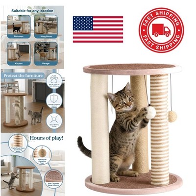 Vertical Cat Scratching Post with Three Toys and Compact Design for Small Spaces