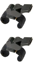 Fox 40 Pearl Official 2-Chamber Pealess Whistle w/ Fingergrip, Black (2-Pack)