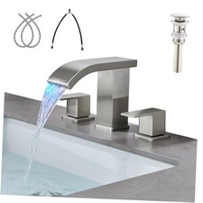 LED Light Widespread Bathroom Faucets for With LED Hydropower Brushed Nickel