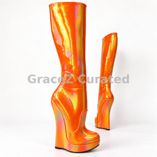 18cm High Heel Holographic Platform Wedge Drag Queen Stage Knee Boots EU36-46