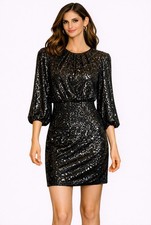 Vince Camuto $198 Sequined Pleated-Neck Blouson Dress Size 0 New With Tags