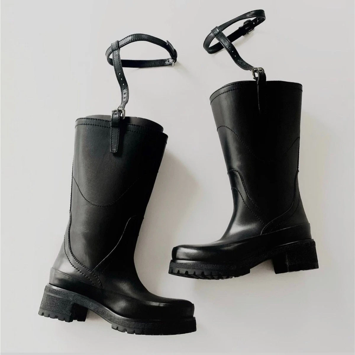 Prada Matte Black Rubber Boots Prada Black Lace-Up Combat Boots - Ann main image 2