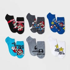 Kids' Nintendo Super Mario 6pk Socks M/L 3-10 No Show Socks NWT