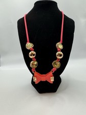 Marc Jacobs Neon Pink Bow Necklace Retired Piece Hot Pink & Gold Funky Fun
