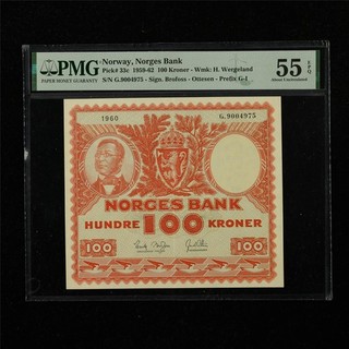 1959 62 Norway Norges Bank 100 Kroner Pick#33c PMG 55 EPQ About UNC