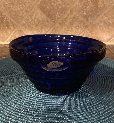 Blenko Pyramid Step Glass Bowl 2004 Beehive Cobalt Blue Signed