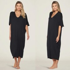 Barefoot Dreams Luxe Milk Jersey Dress Nightgown Caftan Black One Size Petite