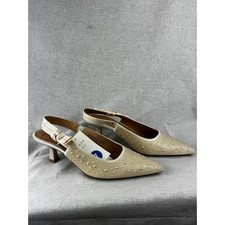 A New Day Women Cream Pearl Embellished Slingback Kitten Heel Pumps Size 7