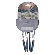 Gourmet Mini Tong Set 8-in Blue Silicone Metal Hook 2-Pc Kitchen Gadget Gift NEW