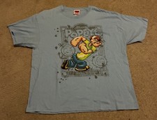Vintage 90s Y2K Popeye Shiny Shirt AOP Tee Blue Size XL Cartoon Rare