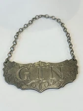 Vintage Stieff Pewter Gin Bottle Chained Tag 2.75” X 1.25” Historic Newport Line
