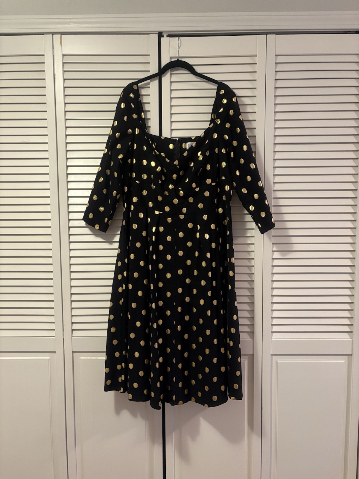 Unique Vintage Black/Gold Polka Fit & Flair Party Holiday Dress 3X Plus Size