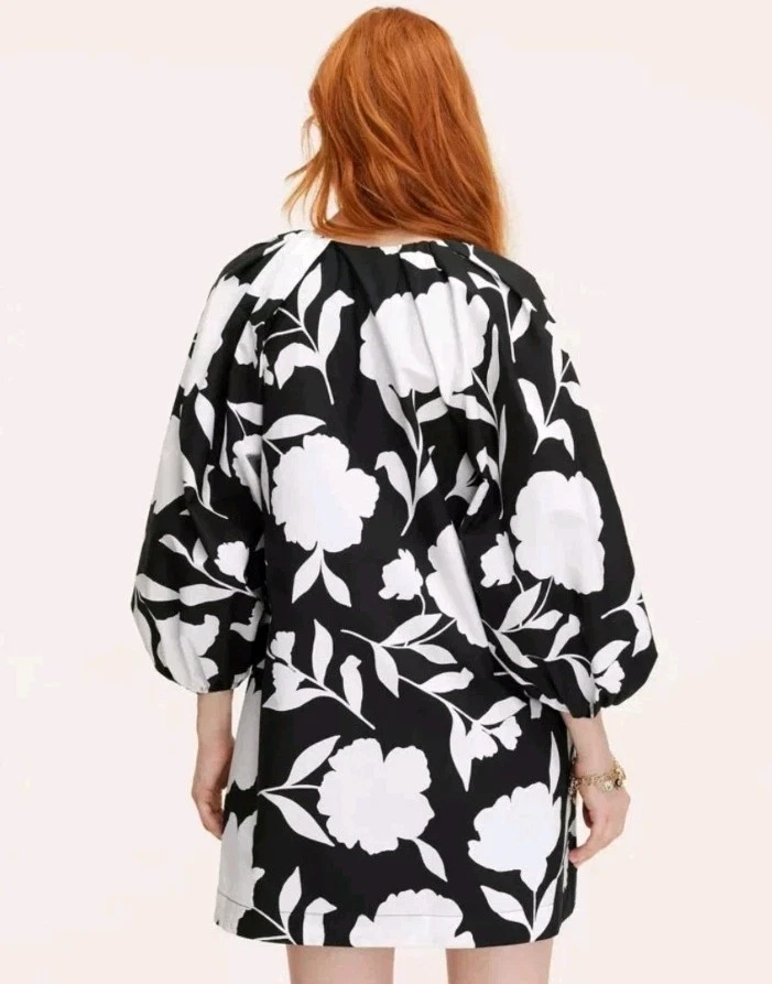 Mini abito Kate Spade Target classico rosa popeline manica lunga nero bianco XL NUOVO CON ETICHETTE