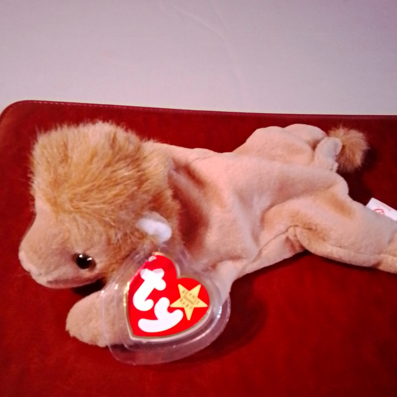 Ty Beanie Babies Lion Plush 1998 Vintage Small Beige Brown w/ Heart Hang Tag