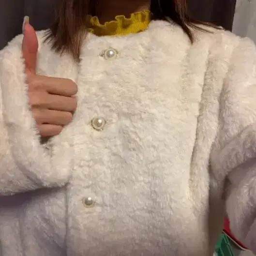 Ivory Fur Jacket with Pearl Buttons