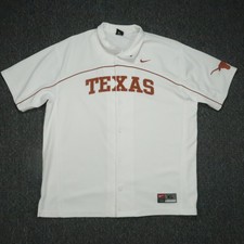 VINTAGE Texas Longhorns Shirt Mens XL White Nike Warmup Short Sleeve Snap *