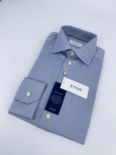 Eton Dress Shirt Men M 15 1/2 - 39 Blue Textured Twill Slim Fit Collar Button Up