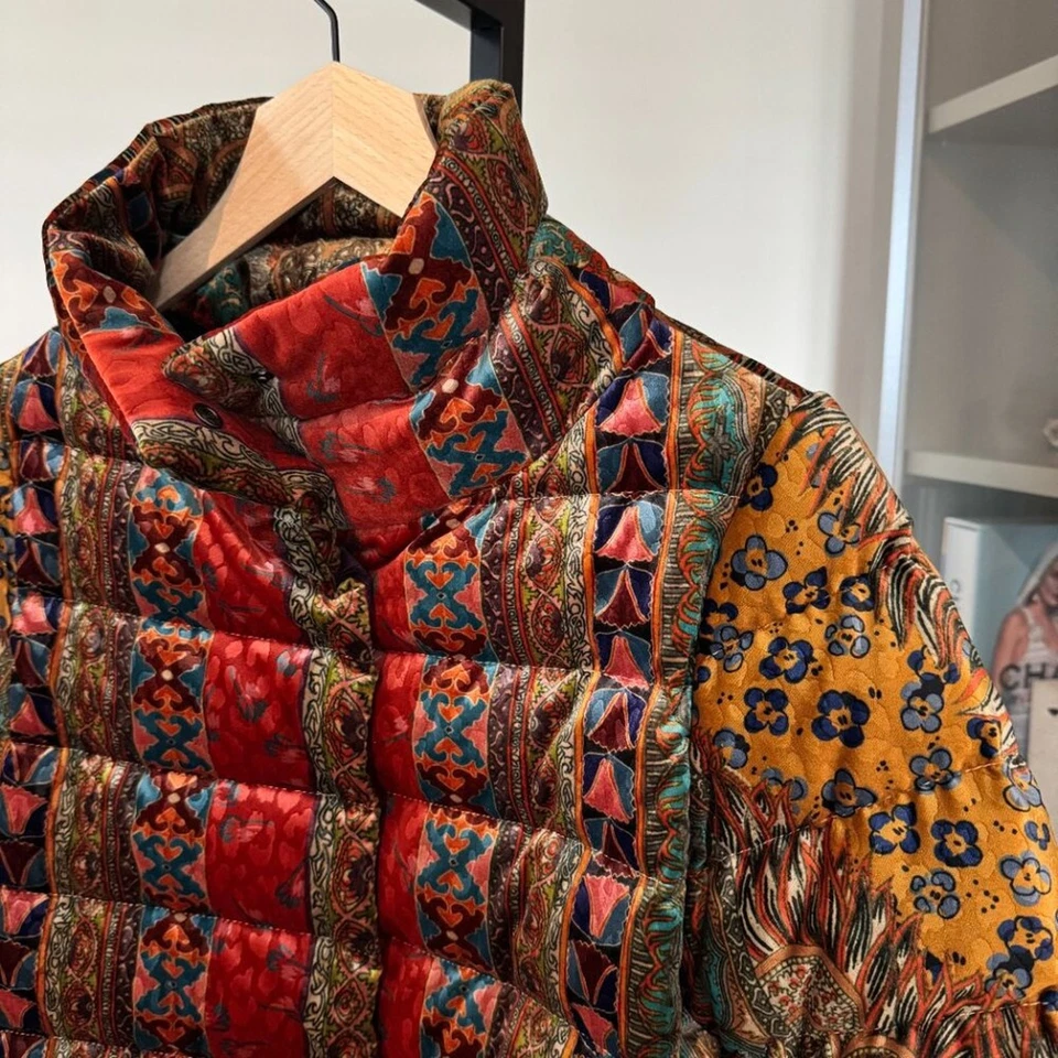 Abrigo acolchado de terciopelo reversible Etro Nouveau relleno multicolor estampado 38 S Foto 3 de 4