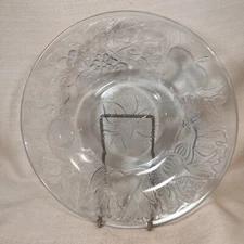 Vtg KIG Indonesia Ice Blue Glass Plates Embossed Fruit & Leaves Della Robbia 