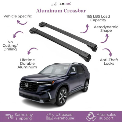 ERKUL Roof Rack Cross Bars Fits Honda Pilot 2023-2026 Fits Raised Rails Black