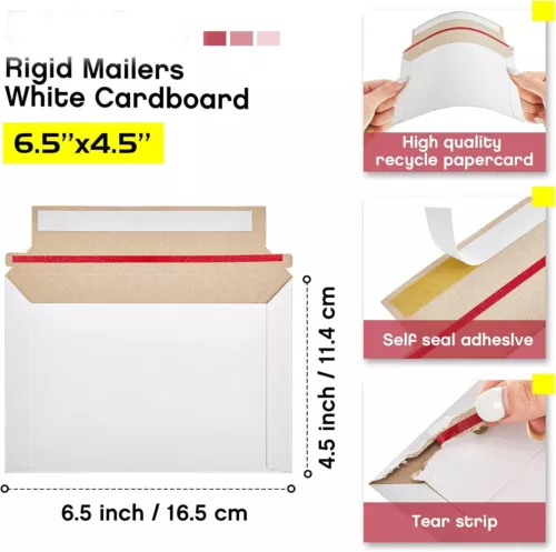 6.5 x 4.5 PROLINE WHITE RIGID PHOTO SHIPPING FLATS CARDBOARD ENVELOPE MAILERS US - Picture 3 of 9