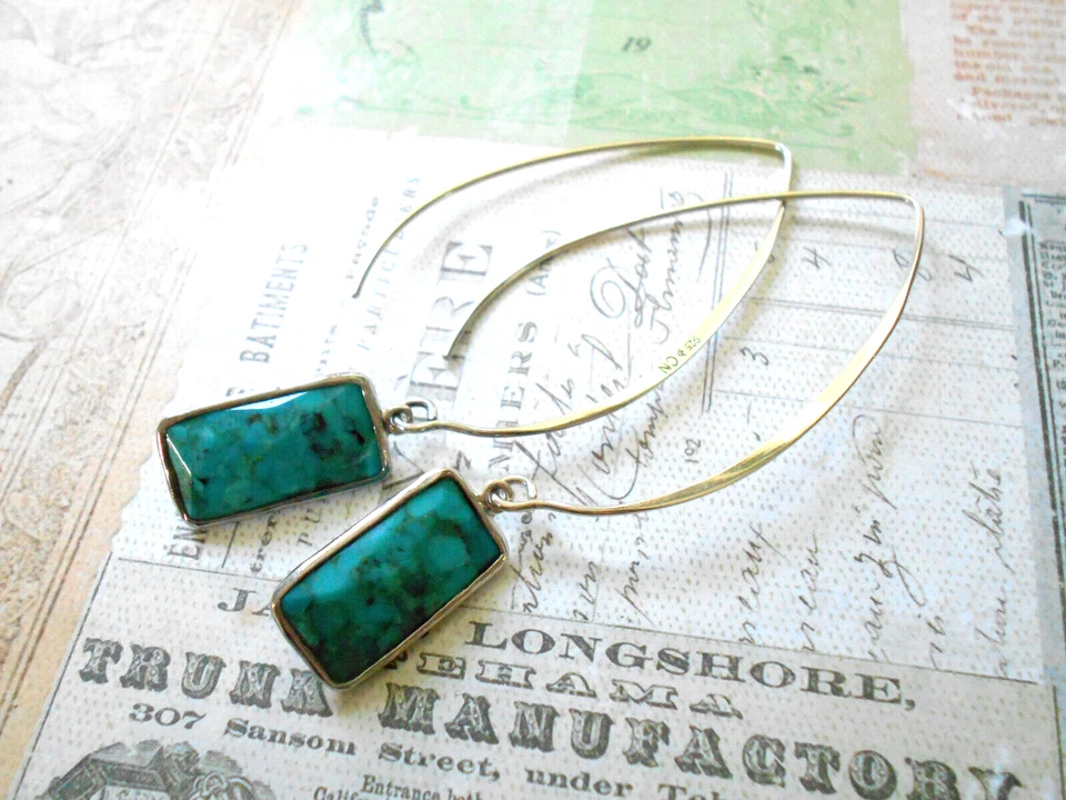 Pendientes colgantes de gancho de turquesa comprimida de ley Silpada W3379 E44-49 Foto 4 de 4