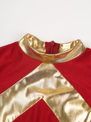 Girls Dresses Asymmetrical Hem Costume Shiny Dress Metallic Dancewear Soft Robe - Picture 18 of 69