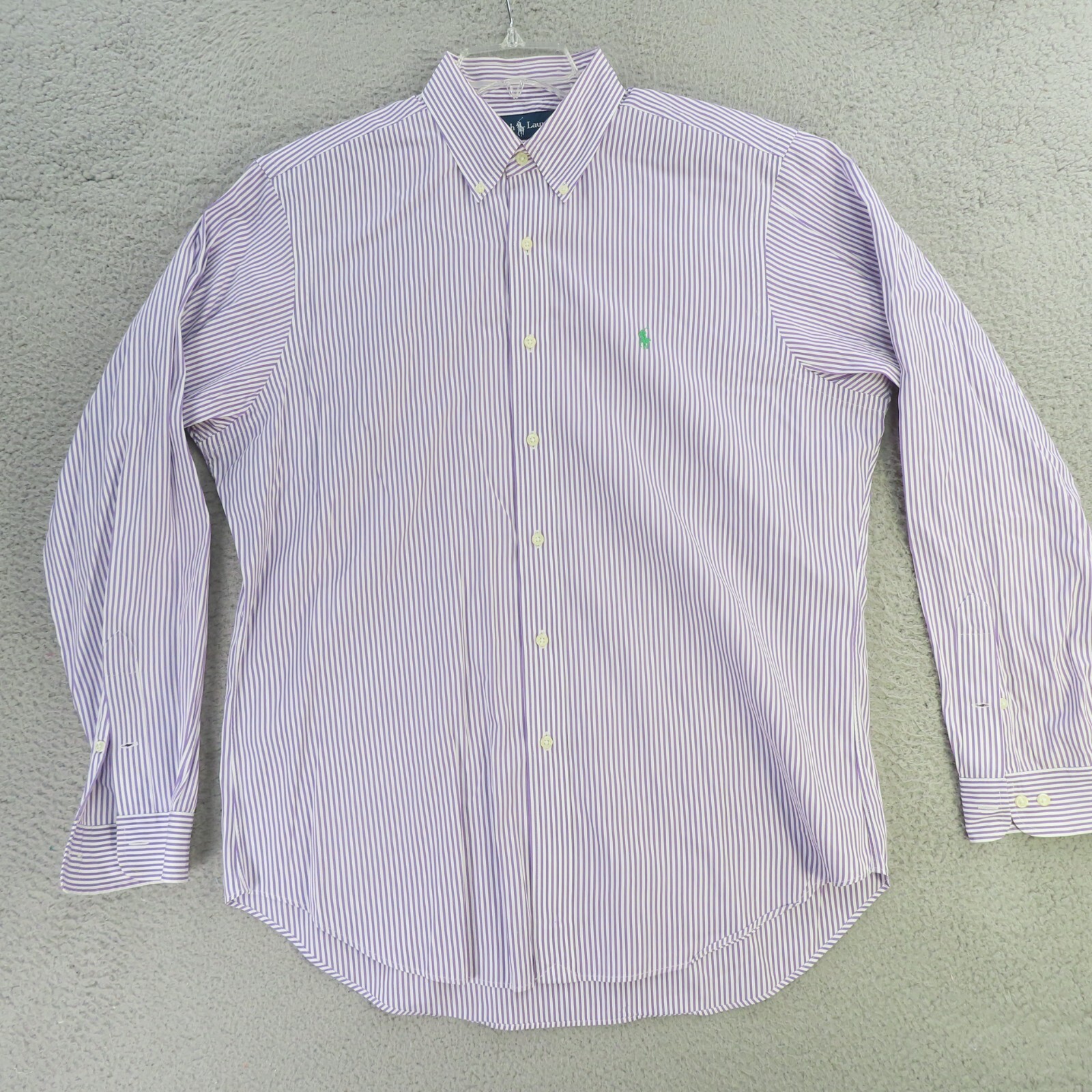 Ralph Lauren camicia uomo grande 16 5 viola righe manica lunga verde pony classica