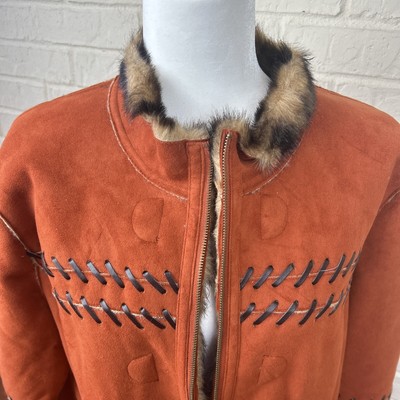 Women s Long Winter Coat,  Suede, Faux Fur Lining, Size Large, NWT Burnt Orange