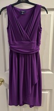 Chaps Ralph Lauren Women’s XS Purple Wrap Front Midi Dress Cap Sleeve Stretch