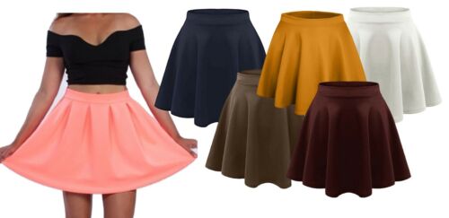 Ladies Short Mini Skater Skirt Womens Plus Size Plain Flared A-Line Skirt 8-22 - Afbeelding 1 van 20