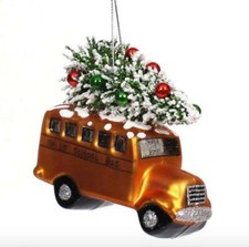 BLOWN GLASS SCHOOL BUS W/TREE ORNAMENT TEACHER STUDENT KINDERGARTEN NWT