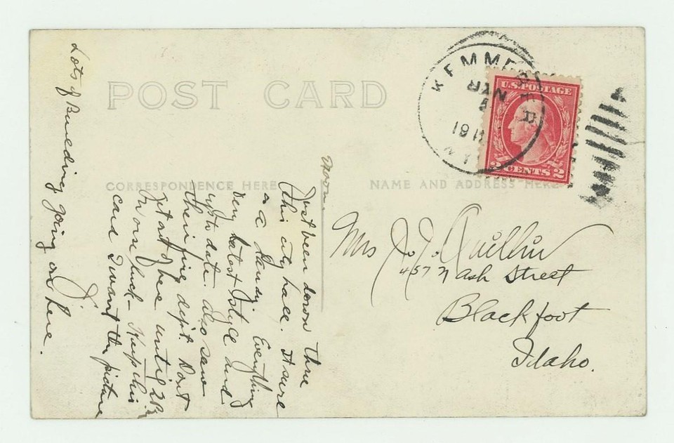 Montpelier, Idaho CITY HALL Vintage 1910's RPPC Postmarked Kemmerer