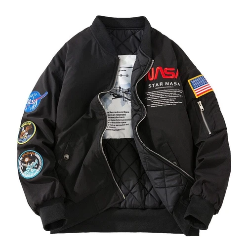Men Winter Flight Jacket NASA Style Bomber Coats Ma1 Pilot Army Jacket Outwear - Picture 1 of 26