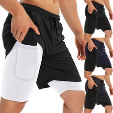 Men's 2 in 1 Running Shorts Quick Dry Sports Athletic Workout with Side Pockets