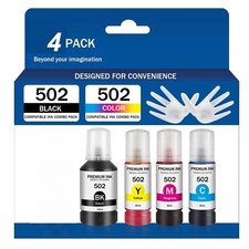 4pk 502 Ink Refill Bottles Replacement for Epson EcoTank ET-2700/15000 Series